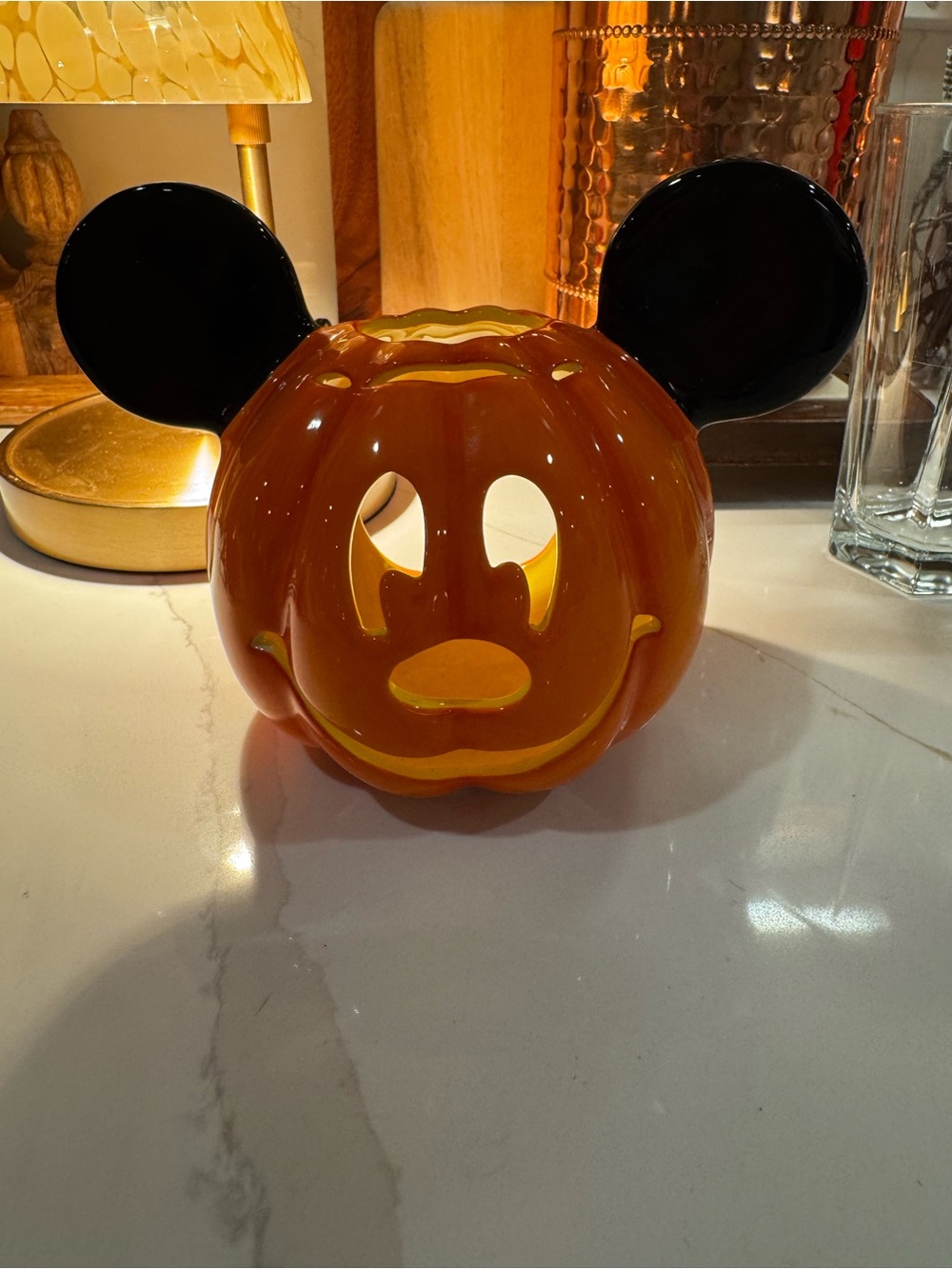 DisneyCeramic Mickey pumpkin candle holder with Black Ears